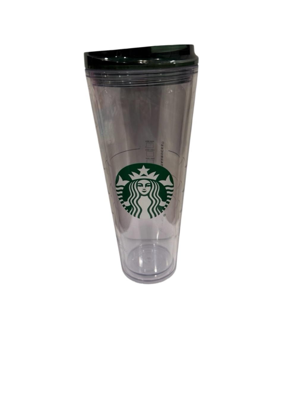 Starbucks Clear Travel Cup with Green Logo and Dark Green Lid 24oz
